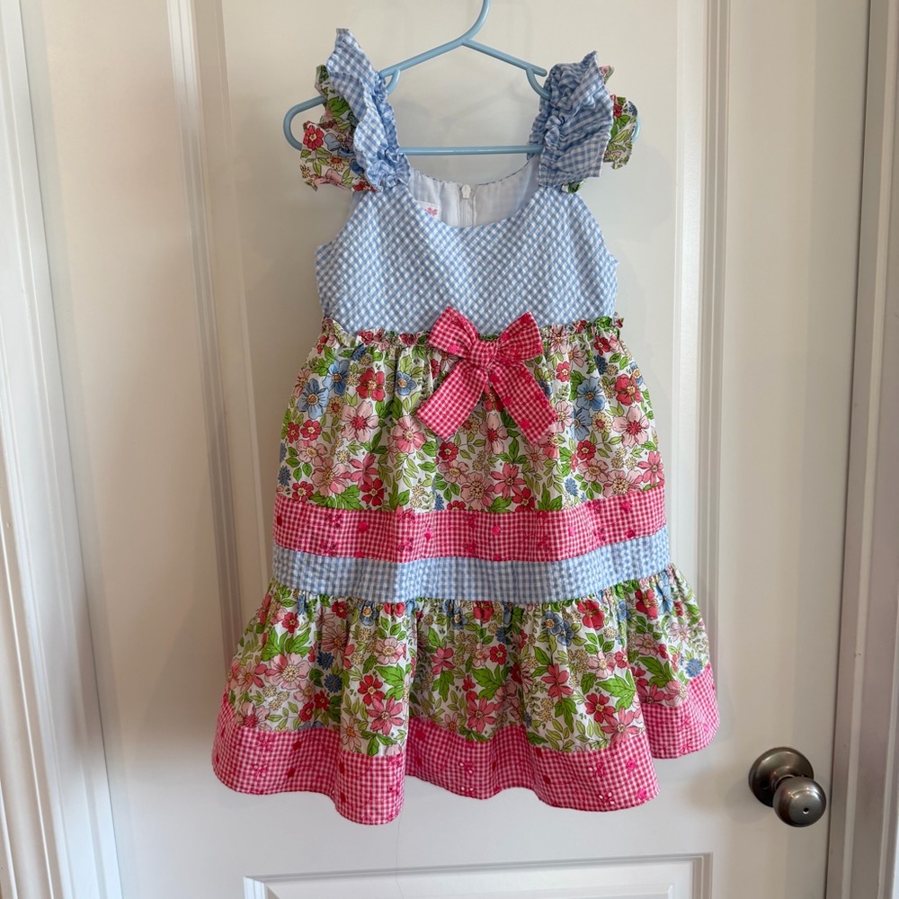 Bonnie Jean Dress Toddler Girls 4T Floral Gingham Ruffle Cottagecore Spring